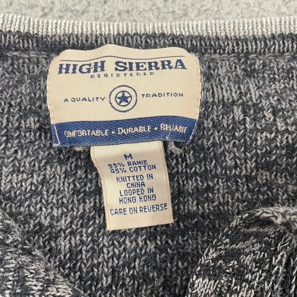 Vintage High Sierra Sweater Men M Gray Knit Cottage Pullover Henley